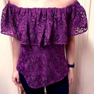 NEW ZAC Posen Floral Off-the-Shoulder Lace Top SZ2